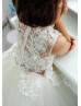 Beaded Ivory Lace Tulle Illusion Back Flower Girl Dress Beaded Ivory Lace Tulle Illusion Back Flower Girl Dress